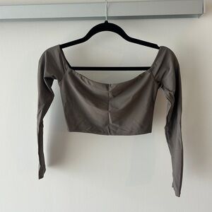 Zara Gray-Green Off-the-Shoulder Cropped Top